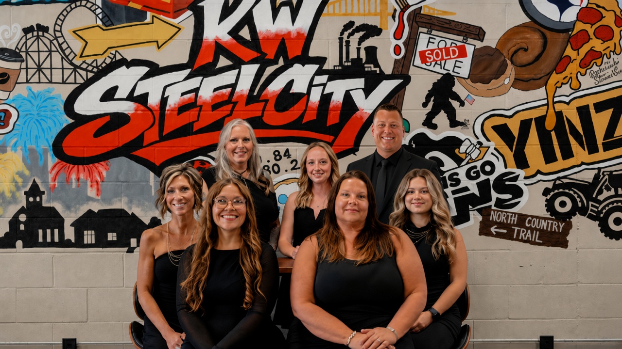 The Chisholm Team in front of the KW Steel City mural